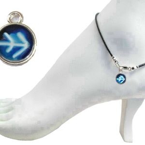 Black Leather Anklet ~  Sagittarius Zodiac Charm